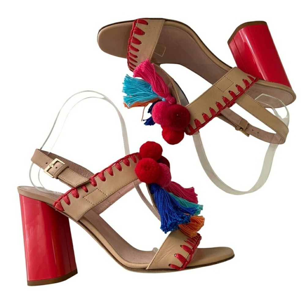 Kate Spade Red and Blue Heels with Chunky Heel